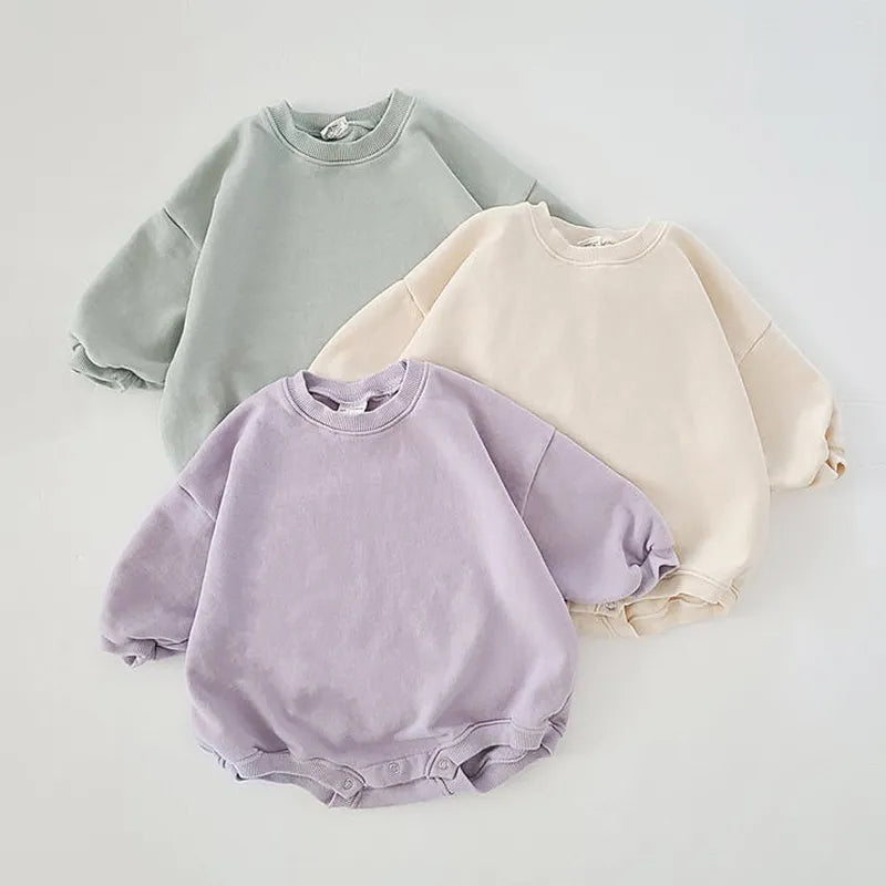 INS 0-24M Newborn Infant Baby Girl Boy Sweatshirt Romper Toddler Long Sleeve Basic Cotton Oversize Rompers Baby Clothes Jumpsuit Leedoar