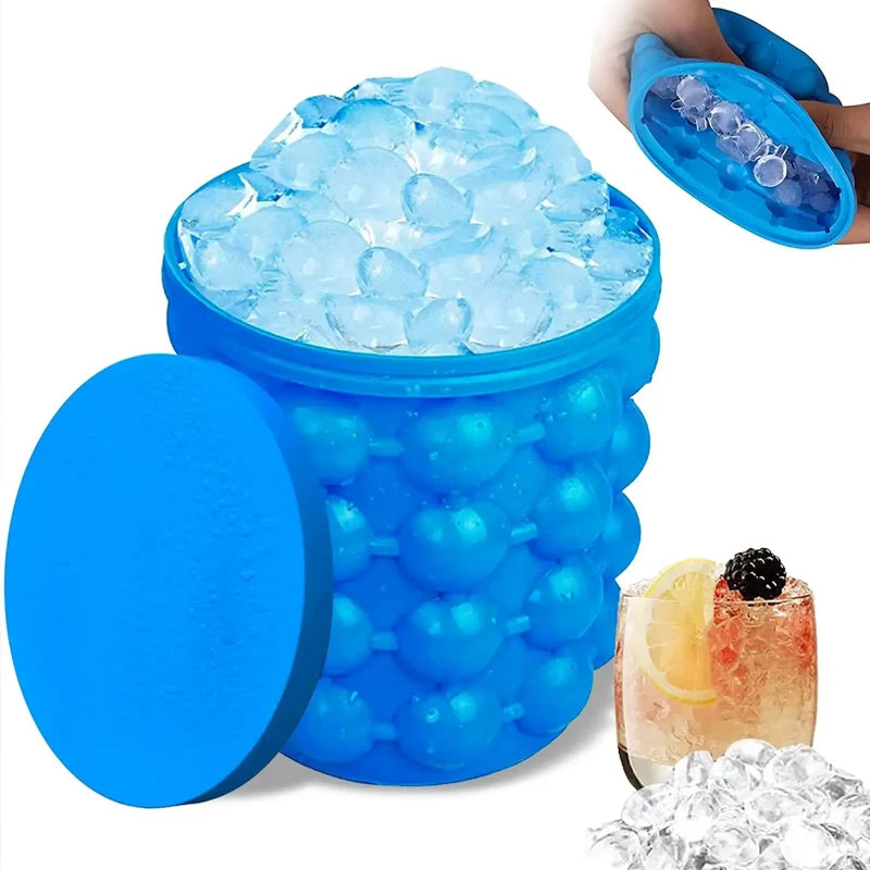 Ice Cube Mold Ice Tray Large Silicone Ice Bucket (2-In-1) Ice Cube Maker Circular Portable (Dark Blue) Suitable For Summer Leedoar