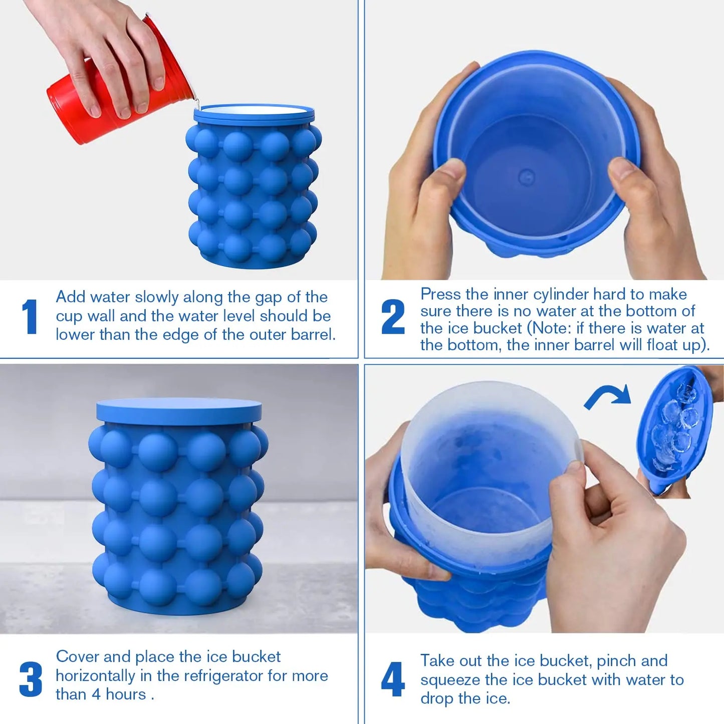 Ice Cube Mold Ice Tray Large Silicone Ice Bucket (2-In-1) Ice Cube Maker Circular Portable (Dark Blue) Suitable For Summer Leedoar