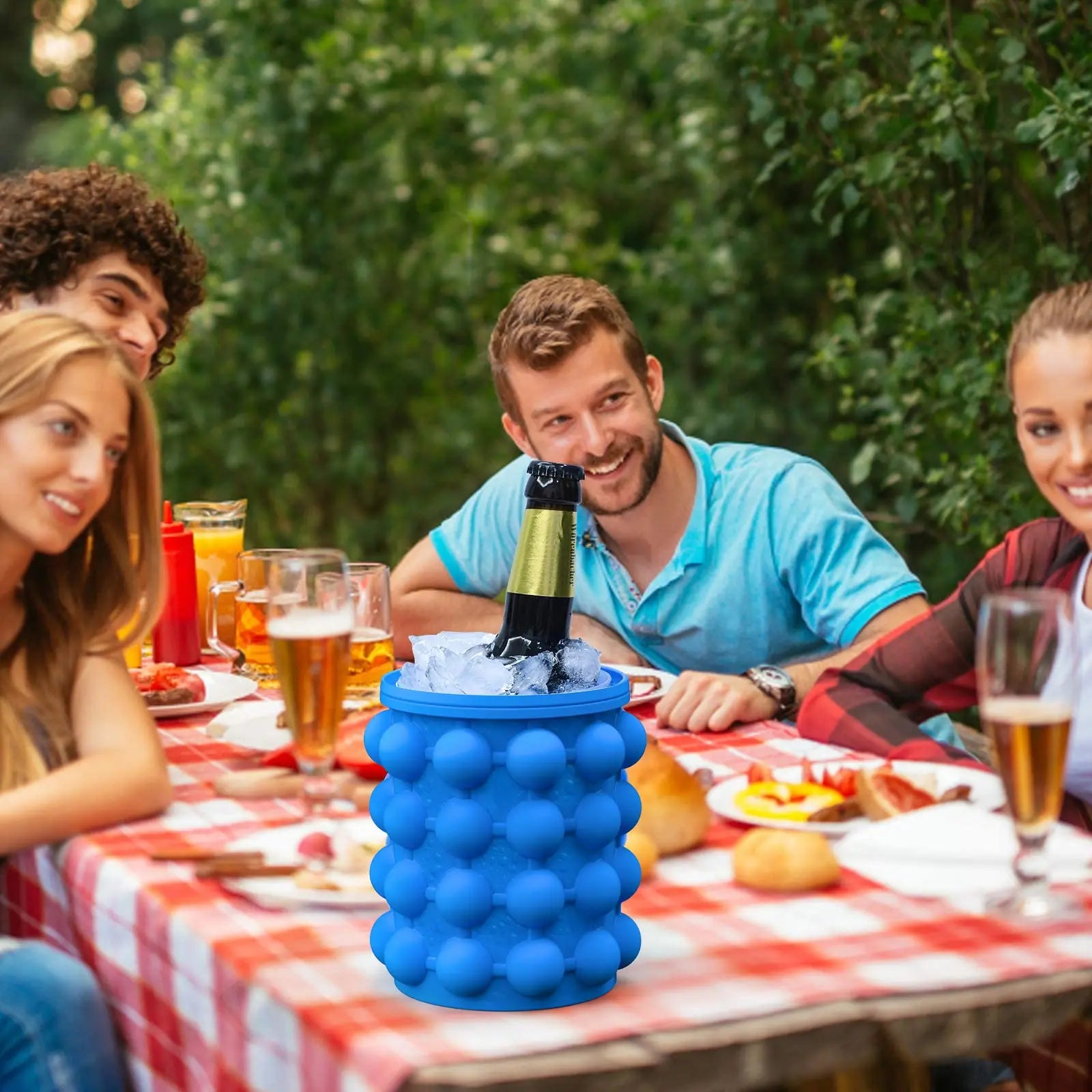 Ice Cube Mold Ice Tray Large Silicone Ice Bucket (2-In-1) Ice Cube Maker Circular Portable (Dark Blue) Suitable For Summer Leedoar