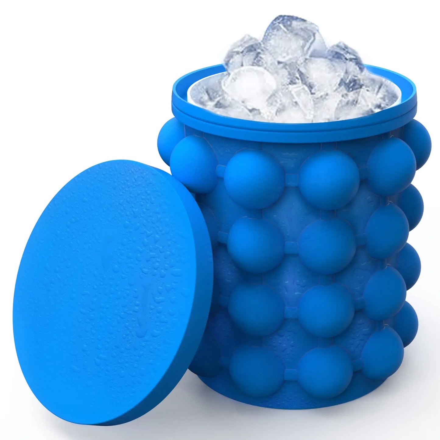 Ice Cube Mold Ice Tray Large Silicone Ice Bucket (2-In-1) Ice Cube Maker Circular Portable (Dark Blue) Suitable For Summer Leedoar