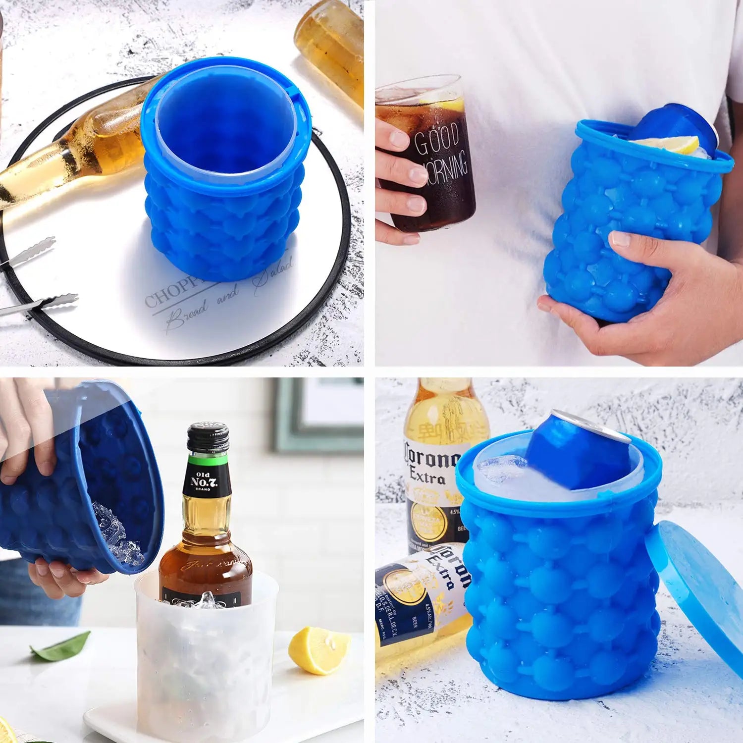 Ice Cube Mold Ice Tray Large Silicone Ice Bucket (2-In-1) Ice Cube Maker Circular Portable (Dark Blue) Suitable For Summer Leedoar