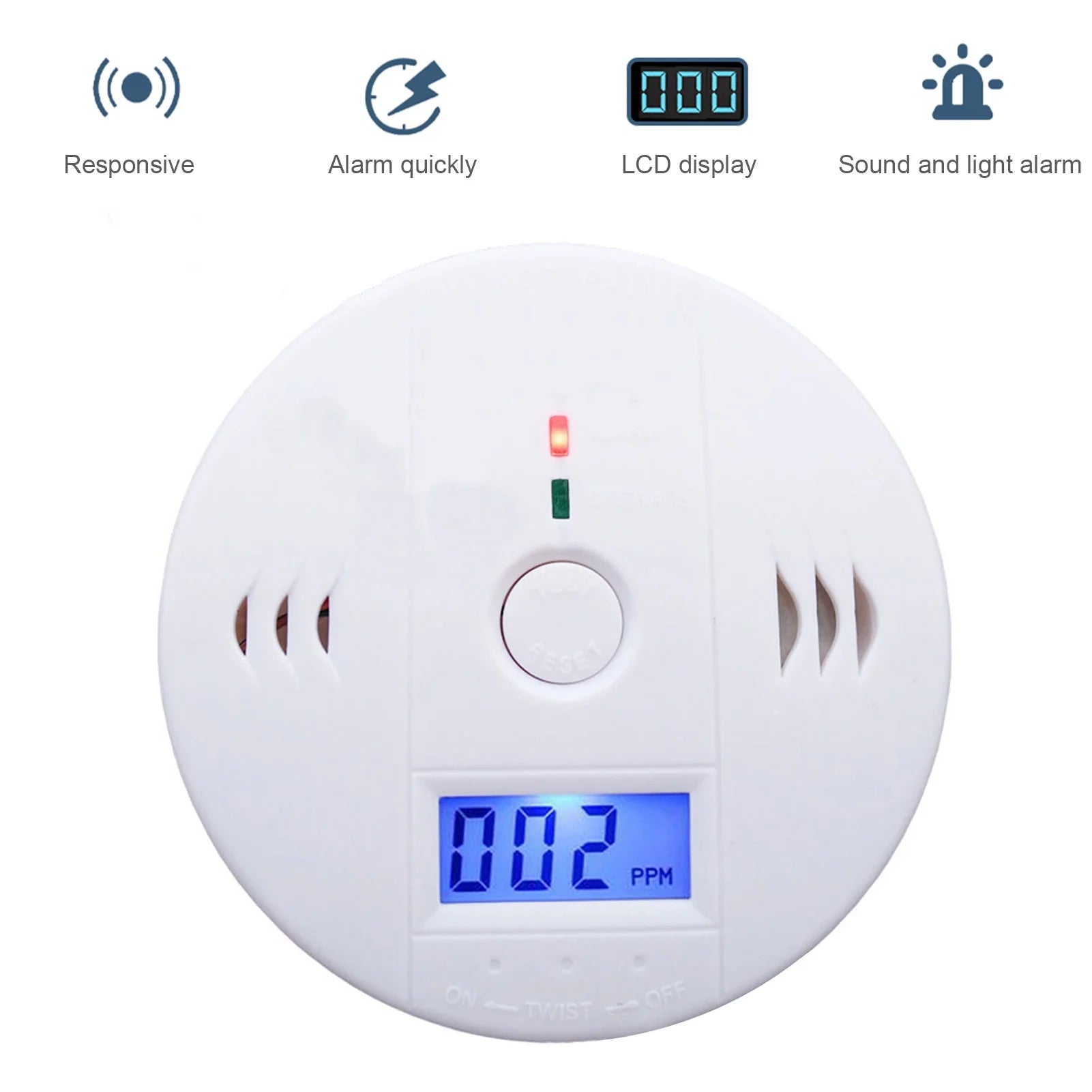 Independent CO Alarm Sensor Carbon Monoxide Alarm Detector 85dB High Sensitive Warning LCD Photoelectric Display for Home Hotel Leedoar