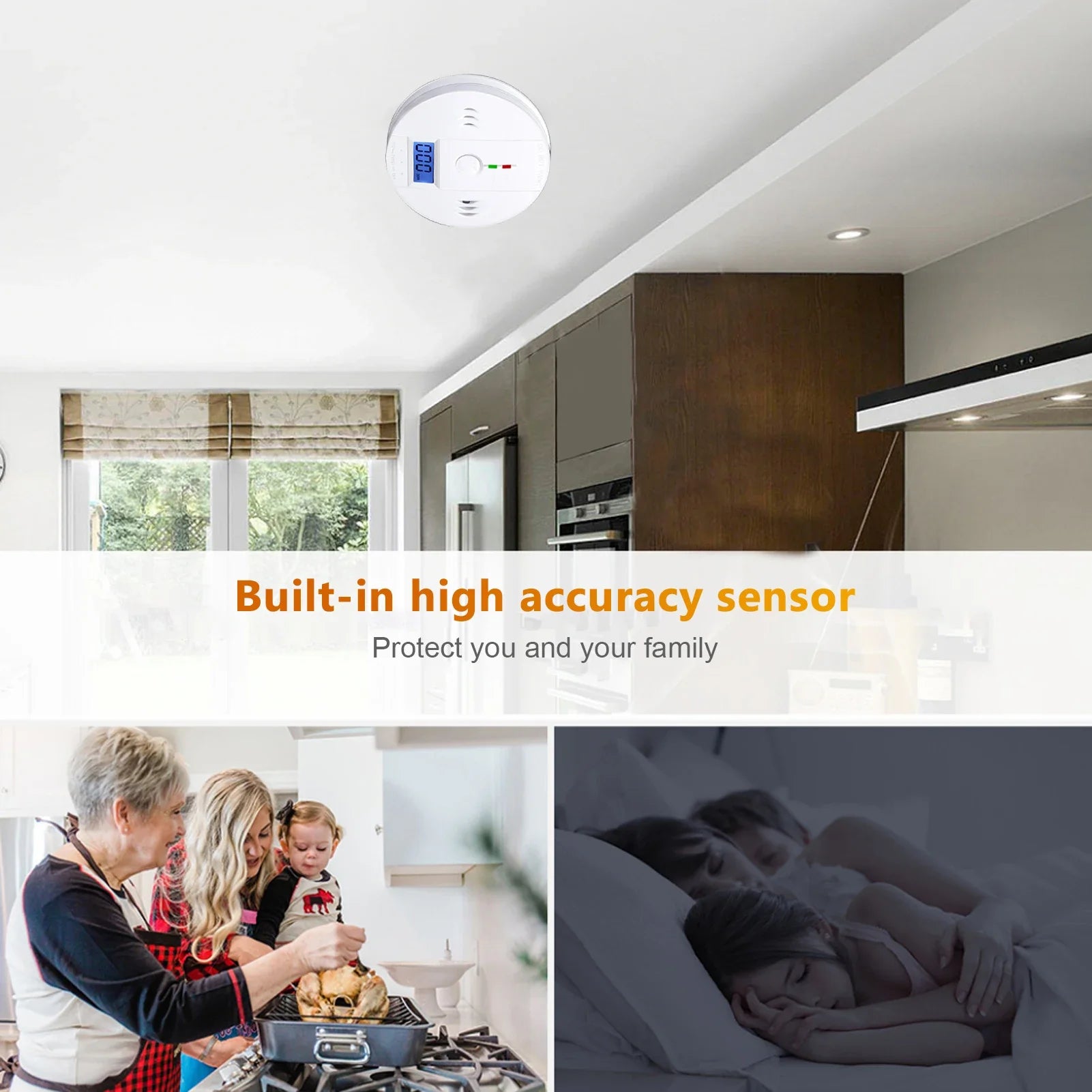 Independent CO Alarm Sensor Carbon Monoxide Alarm Detector 85dB High Sensitive Warning LCD Photoelectric Display for Home Hotel Leedoar