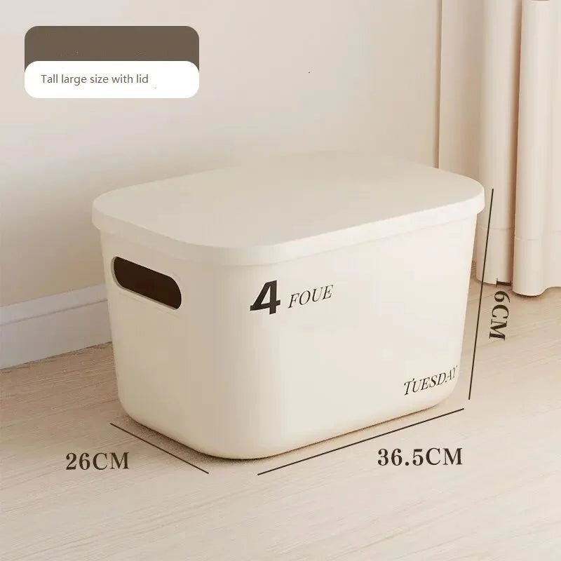 Ins Style Storage Box with Lid Dustproof Cosmetics Clothing Grocery Storage Bedroom Dormitory Storage Box Toy Storage Leedoar