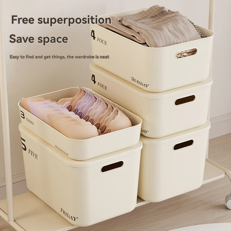 Ins Style Storage Box with Lid Dustproof Cosmetics Clothing Grocery Storage Bedroom Dormitory Storage Box Toy Storage Leedoar