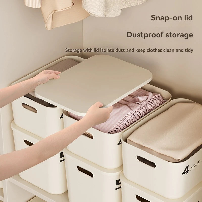 Ins Style Storage Box with Lid Dustproof Cosmetics Clothing Grocery Storage Bedroom Dormitory Storage Box Toy Storage Leedoar