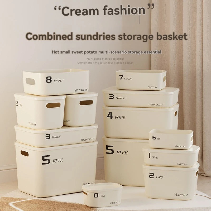 Ins Style Storage Box with Lid Dustproof Cosmetics Clothing Grocery Storage Bedroom Dormitory Storage Box Toy Storage Leedoar