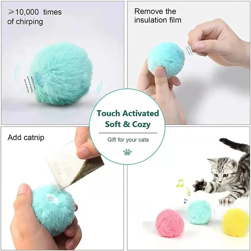 Interactive Ball Smart Cat Toys Plush Electric Catnip Training Toy Kitten Touch Sounding Pet Product Squeak Toy Ball Leedoar