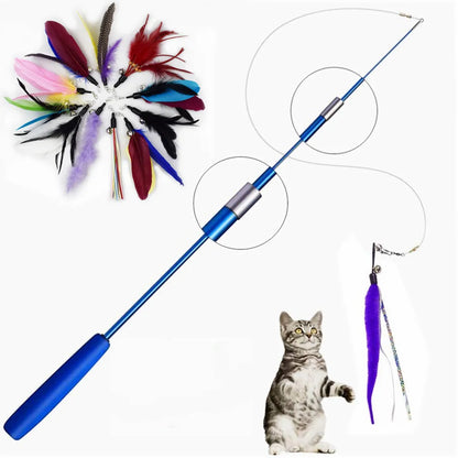 Interactive Cat Feather Toy Feather Teaser Stick Wand Pet Retractable Feather Bell Refill Replacement Catcher Product for Kitten Leedoar