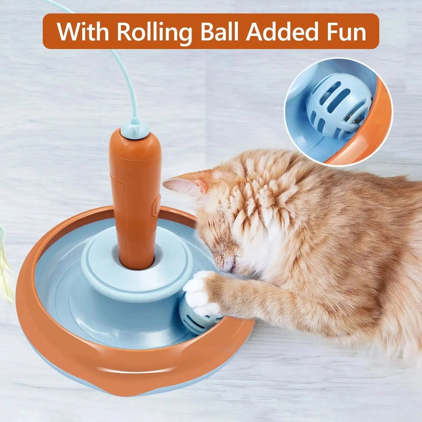 Interactive Cat Toy for Indoor Cats, Automatic Pet Feather Exercise Toys, 360° Rotating Feather and Track Balls with Bell Leedoar