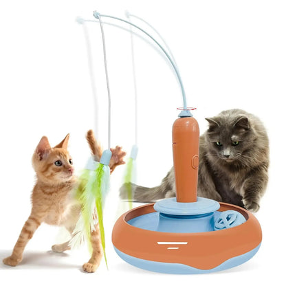 Interactive Cat Toy for Indoor Cats, Automatic Pet Feather Exercise Toys, 360° Rotating Feather and Track Balls with Bell Leedoar