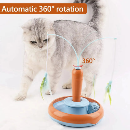 Interactive Cat Toy for Indoor Cats, Automatic Pet Feather Exercise Toys, 360° Rotating Feather and Track Balls with Bell Leedoar