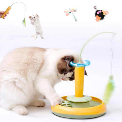 Interactive Cat Toy for Indoor Cats, Automatic Pet Feather Exercise Toys, 360° Rotating Feather and Track Balls with Bell Leedoar