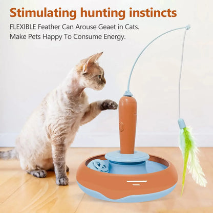 Interactive Cat Toy for Indoor Cats, Automatic Pet Feather Exercise Toys, 360° Rotating Feather and Track Balls with Bell Leedoar