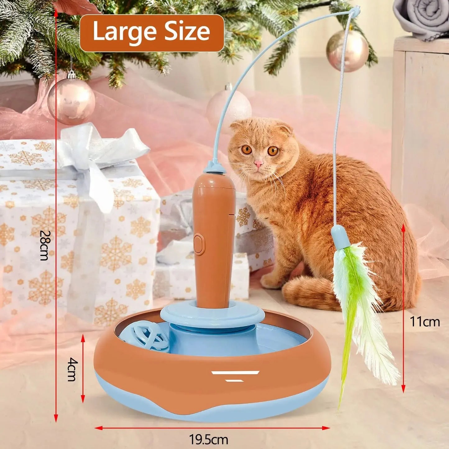 Interactive Cat Toy for Indoor Cats, Automatic Pet Feather Exercise Toys, 360° Rotating Feather and Track Balls with Bell Leedoar