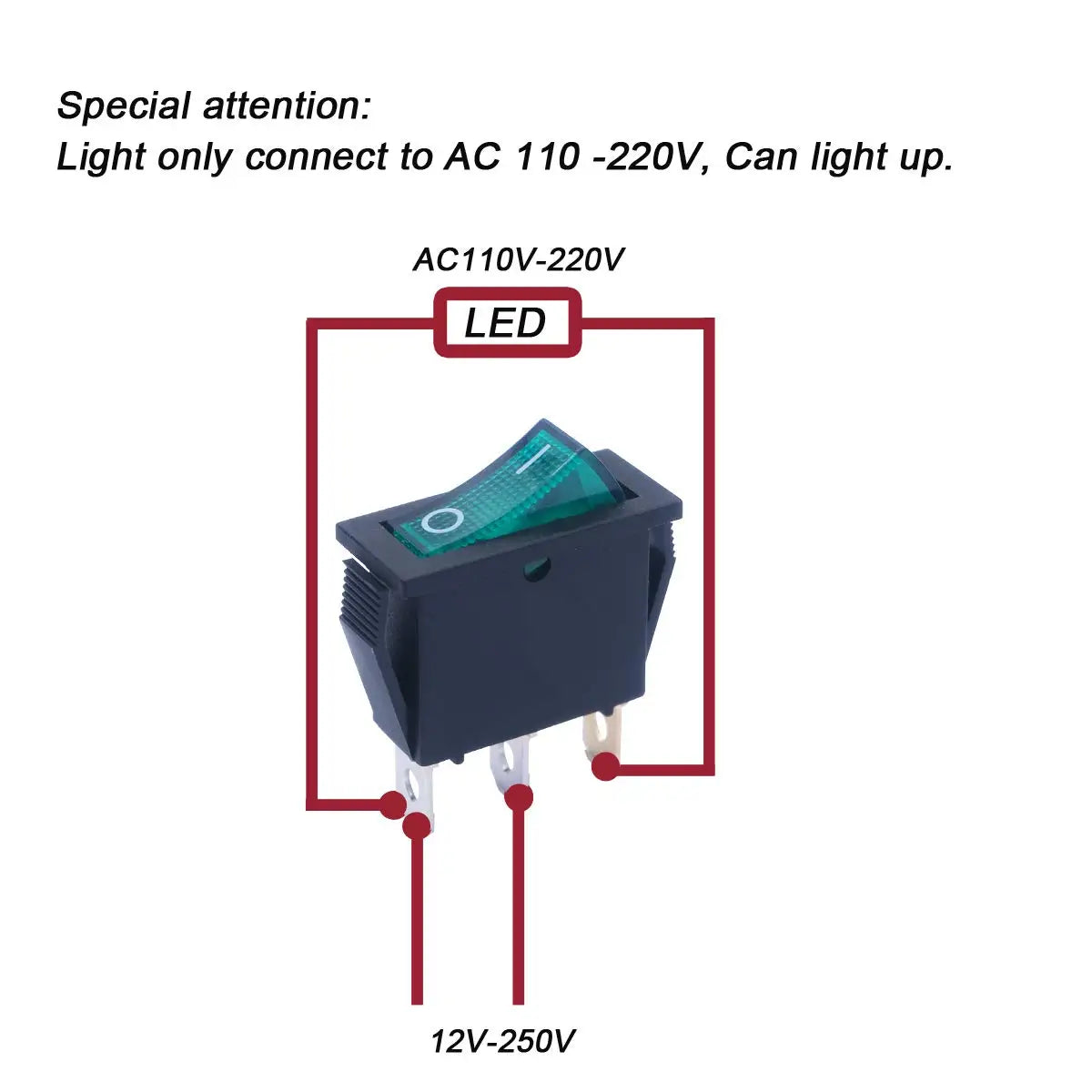 Interruptor de palanca de balancín para casa, interruptor de encendido y apagado LED iluminado, 8 piezas, CA 250V/15A, 125V/20A, SPST, 3 pines, 2 posiciones Leedoar