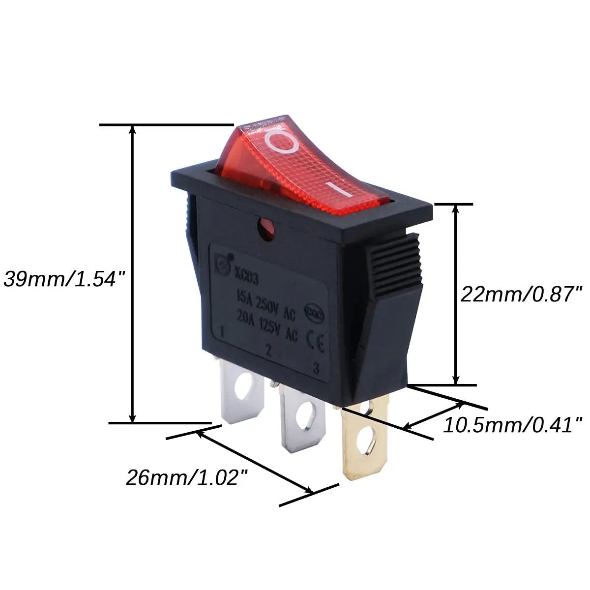 Interruptor de palanca de balancín para casa, interruptor de encendido y apagado LED iluminado, 8 piezas, CA 250V/15A, 125V/20A, SPST, 3 pines, 2 posiciones Leedoar