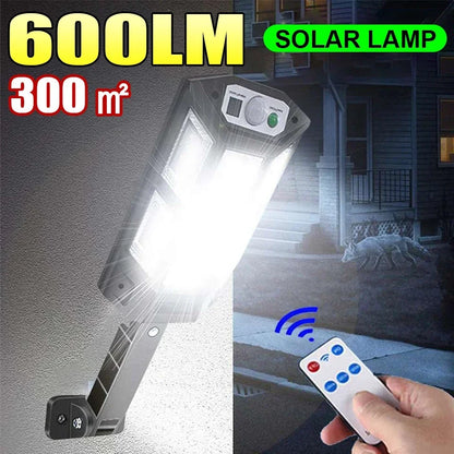 Luces solares para exteriores con irradiación de 300㎡ y 600 LM, luz solar con sensor de movimiento, 3 modos, impermeables, para jardín, pared de calle, lámpara solar para exteriores 