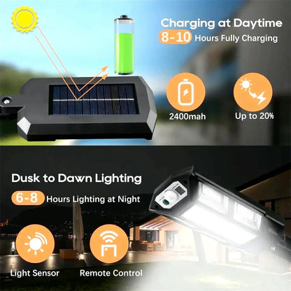 Luces solares para exteriores con irradiación de 300㎡ y 600 LM, luz solar con sensor de movimiento, 3 modos, impermeables, para jardín, pared de calle, lámpara solar para exteriores 