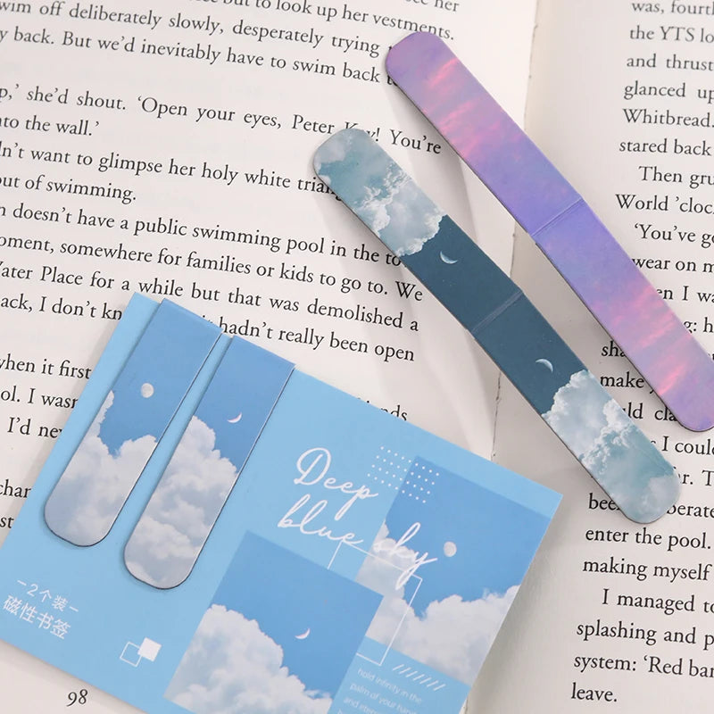 JIANQI 2pcs/pack Magnetic bookmark beautiful scenery clouds simple literary pattern bookmark Reading tool School office supplies Leedoar