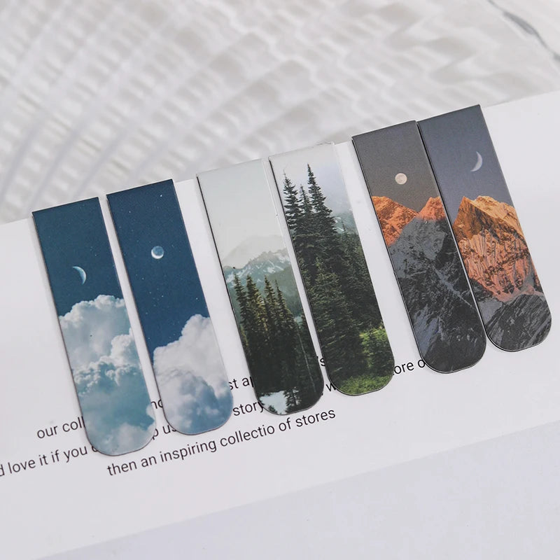 JIANQI 2pcs/pack Magnetic bookmark beautiful scenery clouds simple literary pattern bookmark Reading tool School office supplies Leedoar