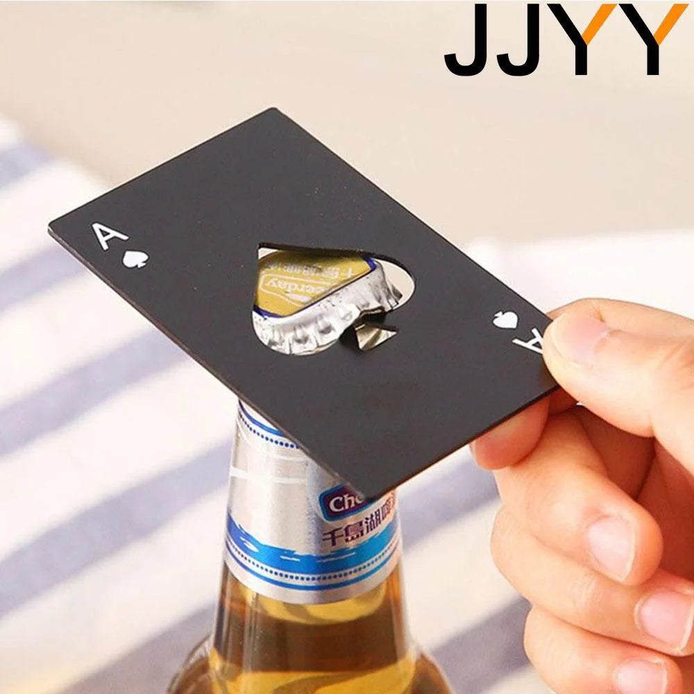 JJYY Black Poker Card Beer Bottle Opener Personalized Stainless Steel Credit Card Bottle Opener Card of Spades Bar Tool Leedoar