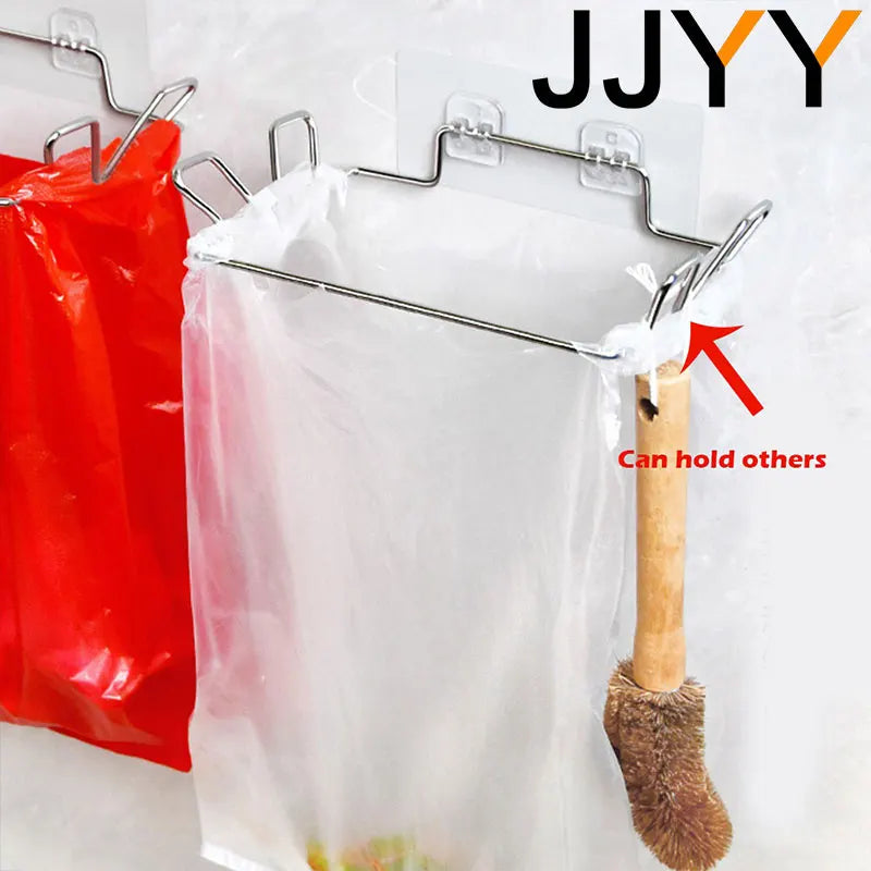 JJYY Kitchen Trash Rack Cabinet Door Garbage Bags Holder Stainless Steel Closet Garbage Storage Holder Leedoar