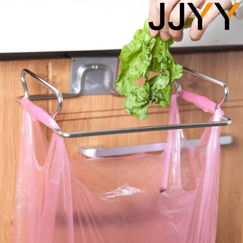 JJYY Kitchen Trash Rack Cabinet Door Garbage Bags Holder Stainless Steel Closet Garbage Storage Holder Leedoar