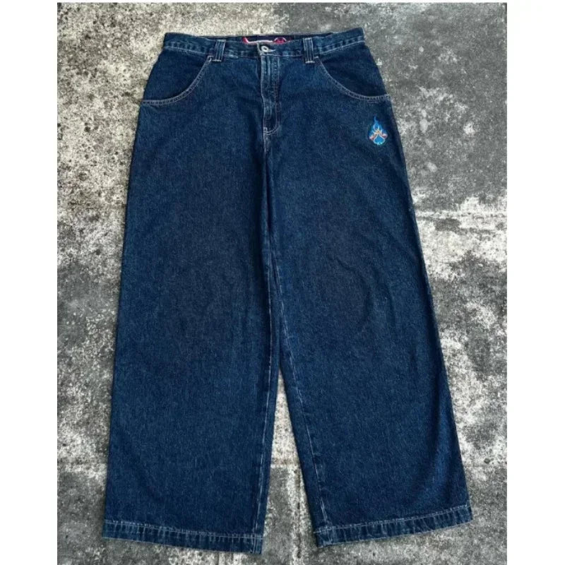 JNCO Jeans New Y2K Harajuku Hip Hop Letras bordadas Vintage Pantalones vaqueros holgados Pantalones vaqueros para hombre y mujer Pantalones anchos de cintura alta góticos 