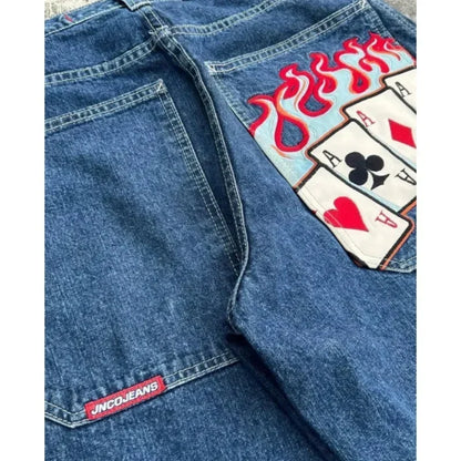 JNCO Jeans New Y2K Harajuku Hip Hop Letras bordadas Vintage Pantalones vaqueros holgados Pantalones vaqueros para hombre y mujer Pantalones anchos de cintura alta góticos 