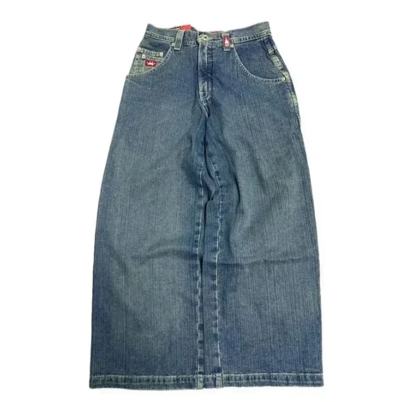 JNCO Jeans New Y2K Harajuku Hip Hop Letras bordadas Vintage Pantalones vaqueros holgados Pantalones vaqueros para hombre y mujer Pantalones anchos de cintura alta góticos 