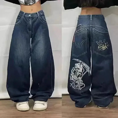 JNCO Jeans New Y2K Harajuku Hip Hop Letras bordadas Vintage Pantalones vaqueros holgados Pantalones vaqueros para hombre y mujer Pantalones anchos de cintura alta góticos 