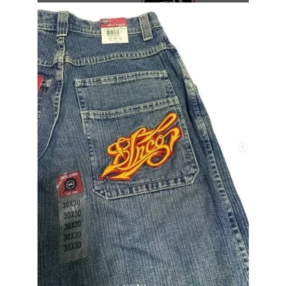 JNCO Jeans Novo Y2K Harajuku Hip Hop Carta Bordado Vintage Baggy Jeans Calças Jeans Homens Mulheres Góticas Cintura Alta Calças Largas 