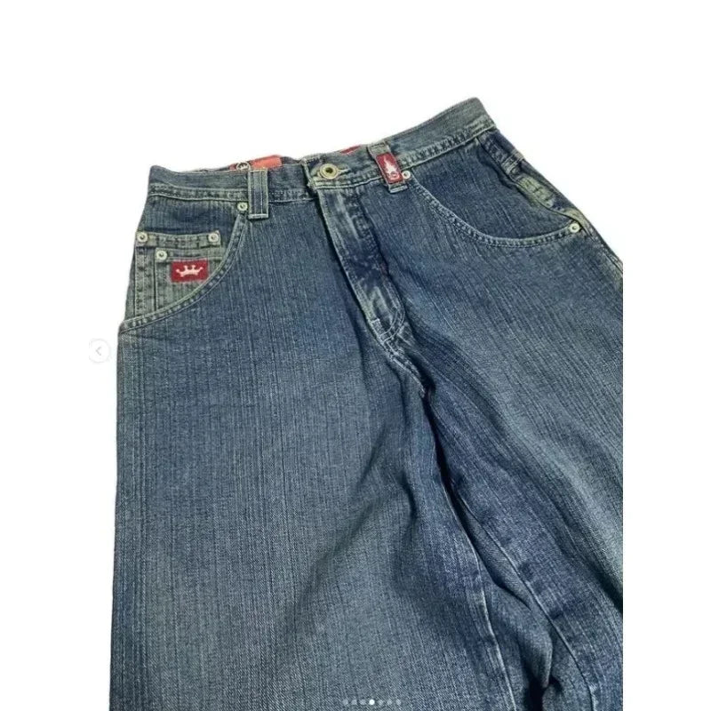 JNCO Jeans New Y2K Harajuku Hip Hop Letras bordadas Vintage Pantalones vaqueros holgados Pantalones vaqueros para hombre y mujer Pantalones anchos de cintura alta góticos 