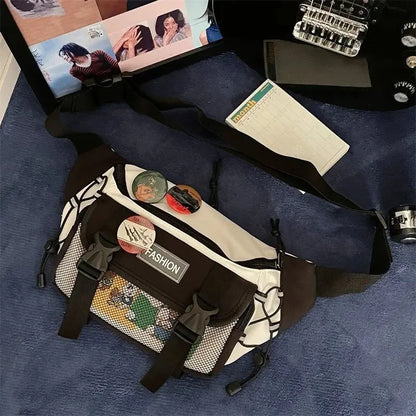 Japanese Style Chest Bag New Trendy Brand Casual Crossbody Bag Ins Nylon Small Shoulder Bag Large Capacity Waist Bag Student Mob Leedoar