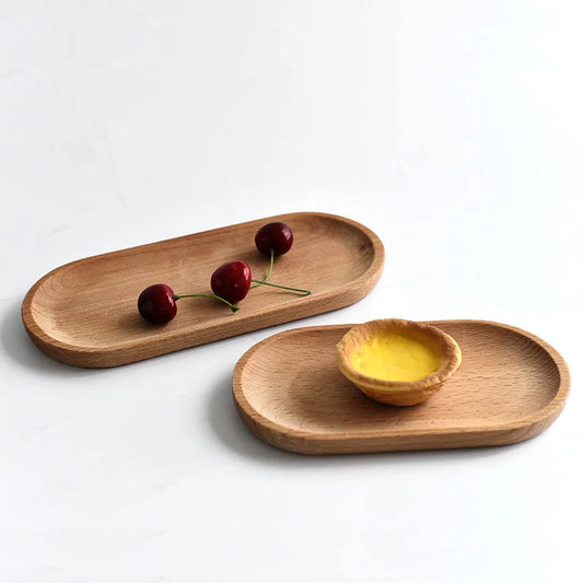 Japanese Tableware Wooden Plate Beech Oval Tray Mini Solid Wood Small Plate Children's Whole Wood Plate Wooden Plate 18cm Leedoar