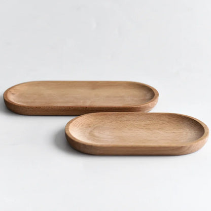 Japanese Tableware Wooden Plate Beech Oval Tray Mini Solid Wood Small Plate Children's Whole Wood Plate Wooden Plate 18cm Leedoar