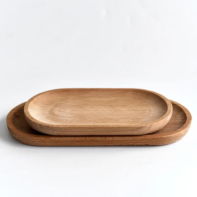 Japanese Tableware Wooden Plate Beech Oval Tray Mini Solid Wood Small Plate Children's Whole Wood Plate Wooden Plate 18cm Leedoar