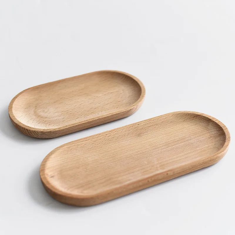 Japanese Tableware Wooden Plate Beech Oval Tray Mini Solid Wood Small Plate Children's Whole Wood Plate Wooden Plate 18cm Leedoar