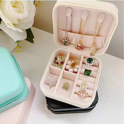 Jewelry Storage Organizer Travel Portable Velvet Storage Box Travel Leather Jewelry Case Earrings Necklace Ring Holder Organizer Leedoar