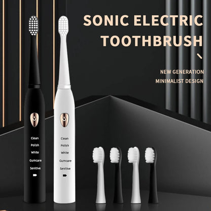 Jianpai Adult Black White Classic Acoustic Electric Toothbrush Adult 5-gear Mode USB Charging IPX7 Waterproof Acoustic Electric Leedoar