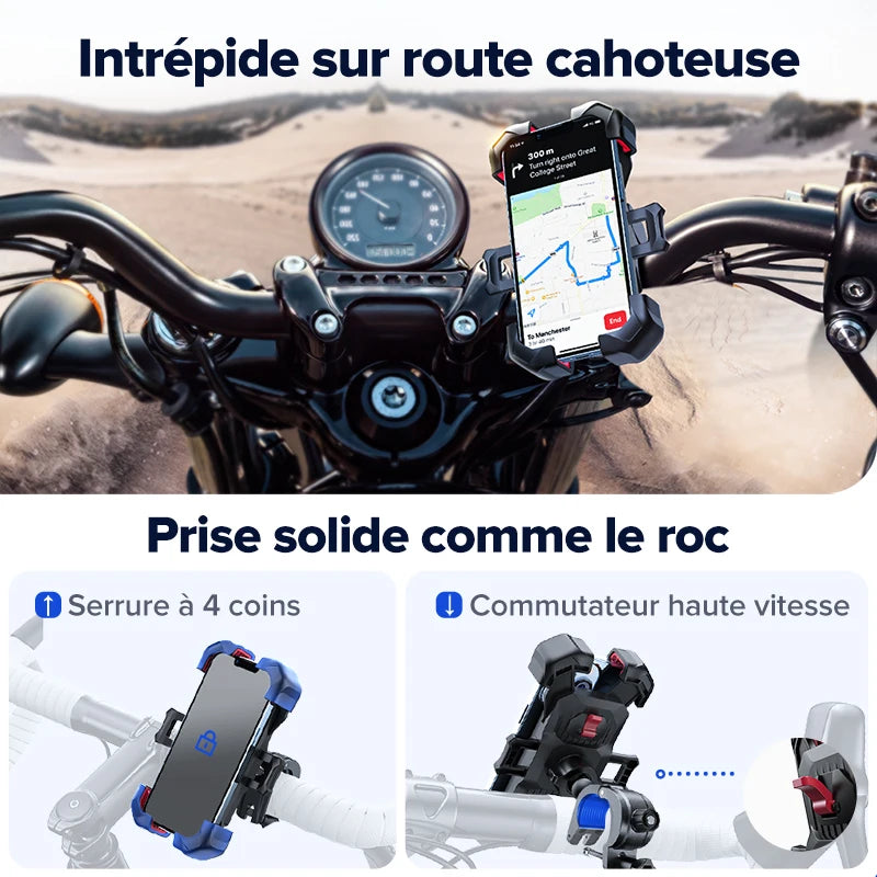 Joyroom 360° View  Bike Phone Holder Motorcycle Phone Stand for 4.7-7 inch Mobile Phone Holde Shockproof Bracket GPS Clip Leedoar