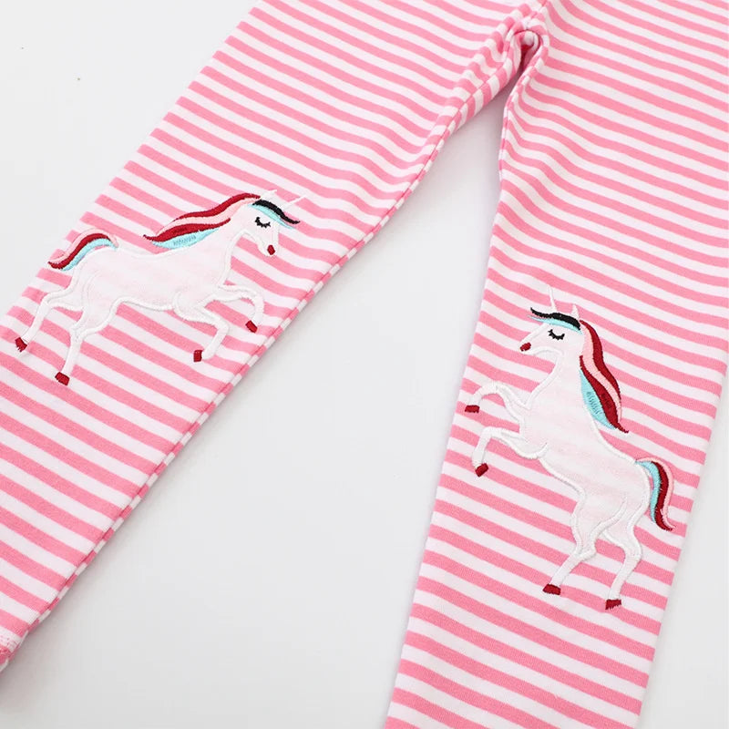 Jumping Meters 2-7T New Girls Leggings Pants  Unicorns Embroidery Striped Children's Clothing Skinny Baby Pencil Pants Baby Leedoar