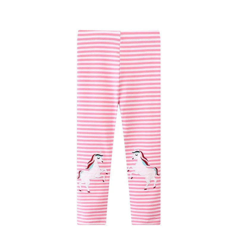 Jumping Meters 2-7T New Girls Leggings Pants  Unicorns Embroidery Striped Children's Clothing Skinny Baby Pencil Pants Baby Leedoar