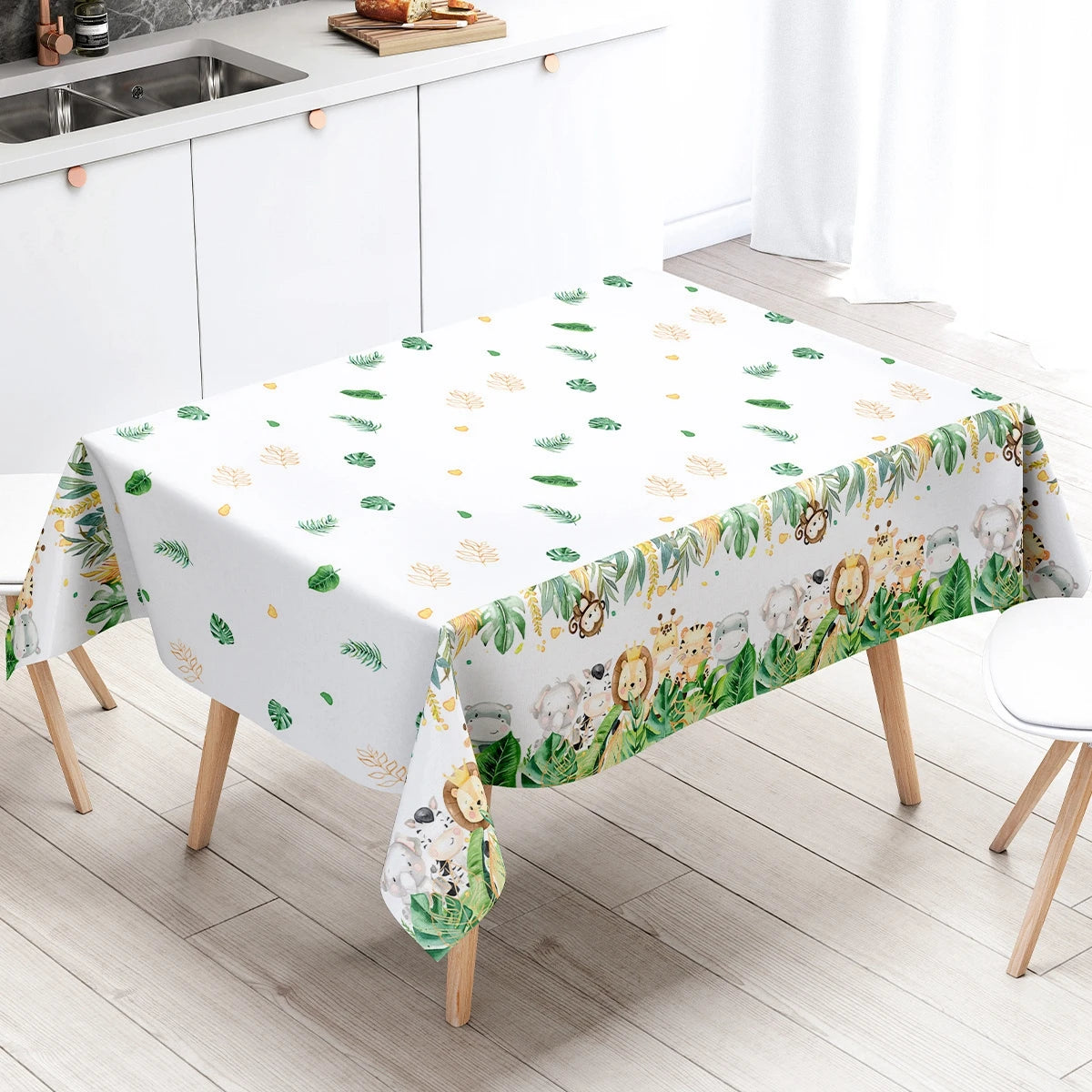 Jungle Animal Tablecloths Safari Birthday Party Decoration Kids Wedding Birthday Party Supplies Baby Shower Green Forest Gifts Leedoar