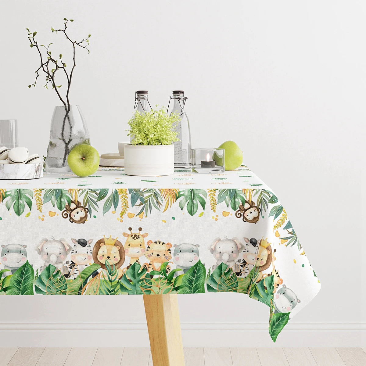 Jungle Animal Tablecloths Safari Birthday Party Decoration Kids Wedding Birthday Party Supplies Baby Shower Green Forest Gifts Leedoar