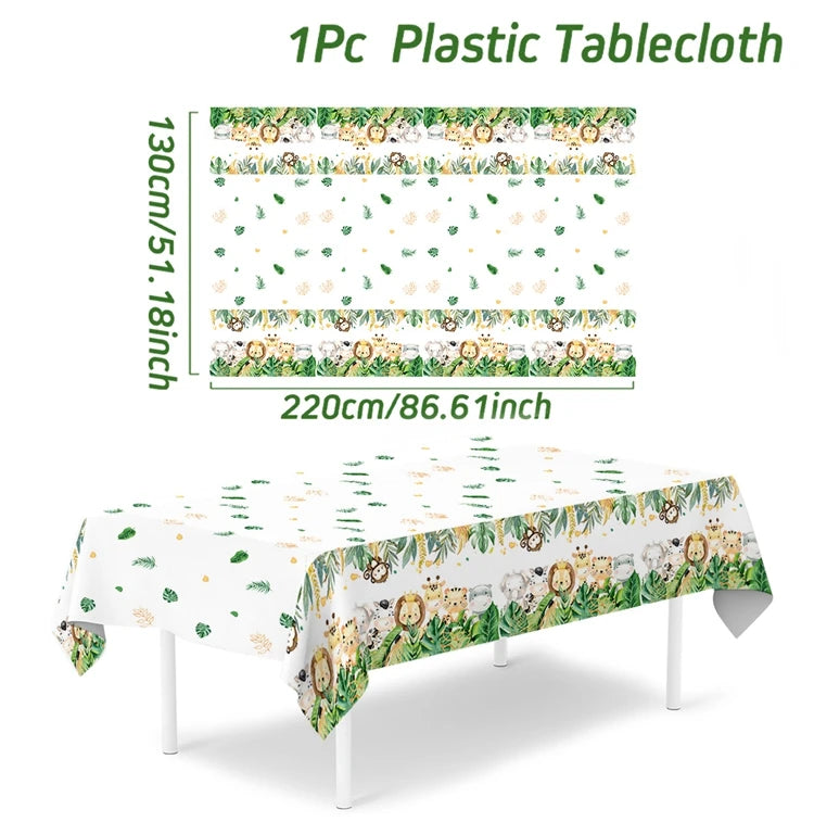 Jungle Animal Tablecloths Safari Birthday Party Decoration Kids Wedding Birthday Party Supplies Baby Shower Green Forest Gifts Leedoar