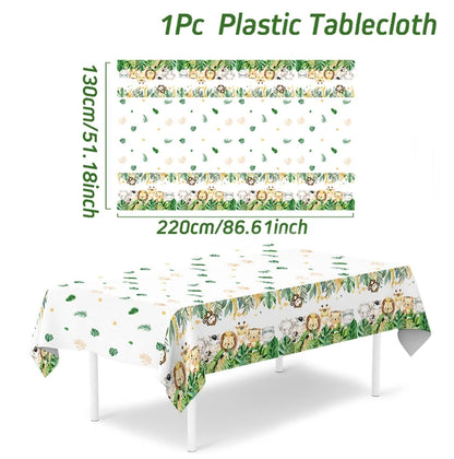 Jungle Animal Tablecloths Safari Birthday Party Decoration Kids Wedding Birthday Party Supplies Baby Shower Green Forest Gifts Leedoar