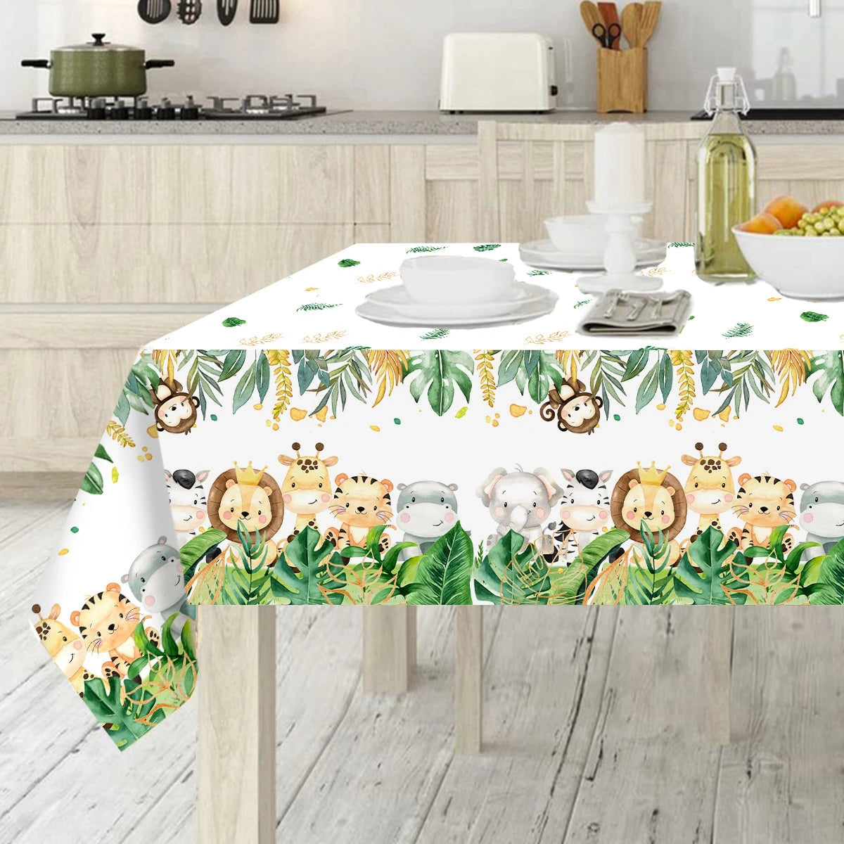 Jungle Animal Tablecloths Safari Birthday Party Decoration Kids Wedding Birthday Party Supplies Baby Shower Green Forest Gifts Leedoar